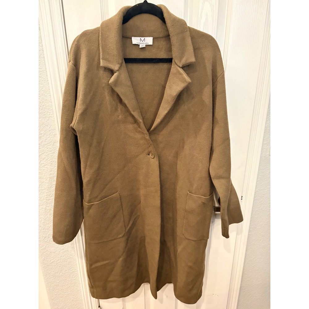 Magaschoni Knit Coatigan Brown Longline Button Front Sweater Coat Jacket L